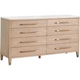 Cambria 8 Drawer Double Dresser in Natural Oak, Bianco Marble & Brass 5252.NAT-OAK/BIA